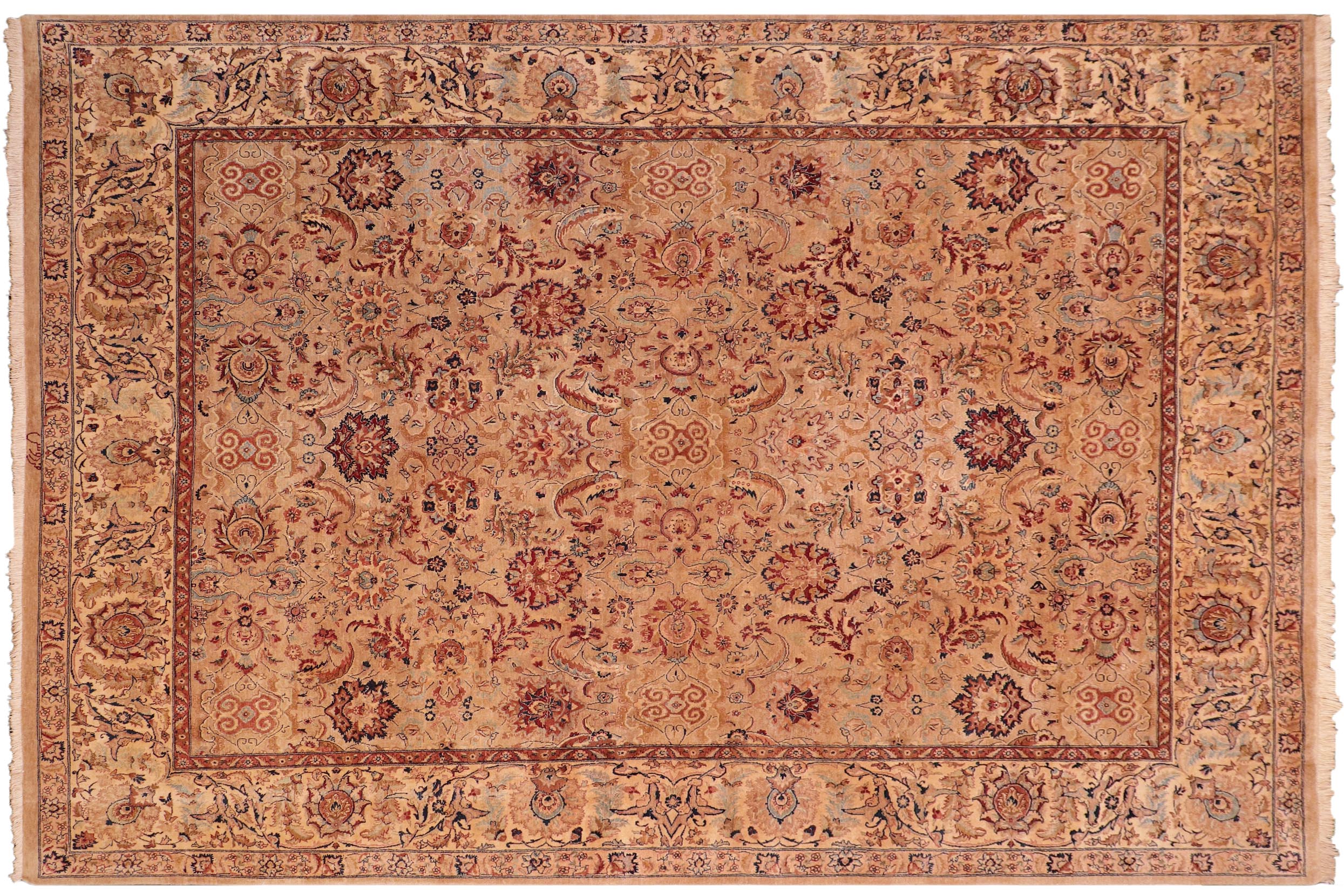 handmade Transitional Agra Tan Tan Hand Knotted RECTANGLE 100% WOOL area rug 8x10