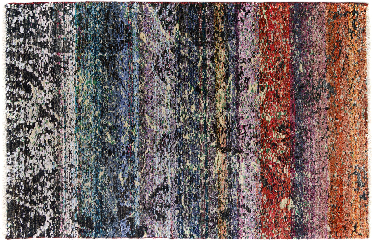 handmade Modern Kafkaz Blue Black Hand Knotted RECTANGLE 100% WOOL area rug 4' x 6'