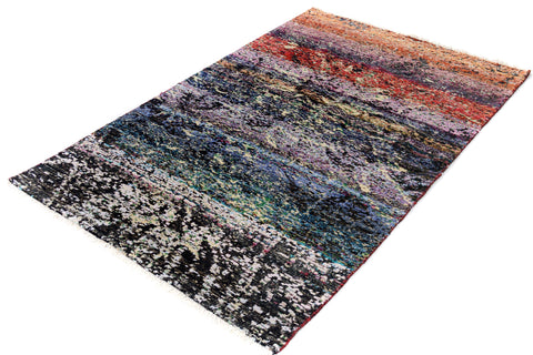handmade Modern Kafkaz Blue Black Hand Knotted RECTANGLE 100% WOOL area rug 4' x 6'