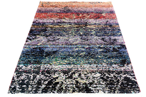 handmade Modern Kafkaz Blue Black Hand Knotted RECTANGLE 100% WOOL area rug 4' x 6'