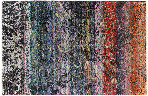 handmade Modern Kafkaz Blue Black Hand Knotted RECTANGLE 100% WOOL area rug 4' x 6'