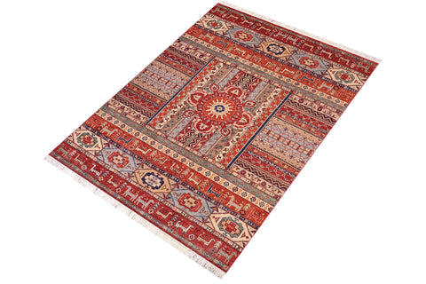 handmade Geometric Kurjean Rust Blue Hand Knotted RECTANGLE 100% WOOL area rug 6x8