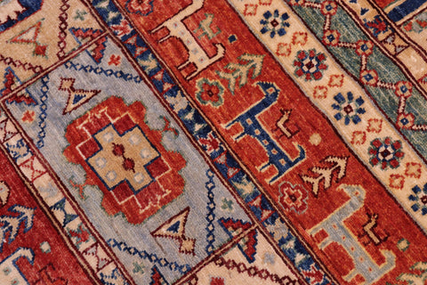 handmade Geometric Kurjean Rust Blue Hand Knotted RECTANGLE 100% WOOL area rug 6x8