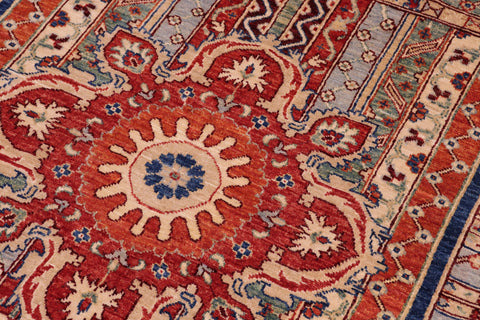 handmade Geometric Kurjean Rust Blue Hand Knotted RECTANGLE 100% WOOL area rug 6x8