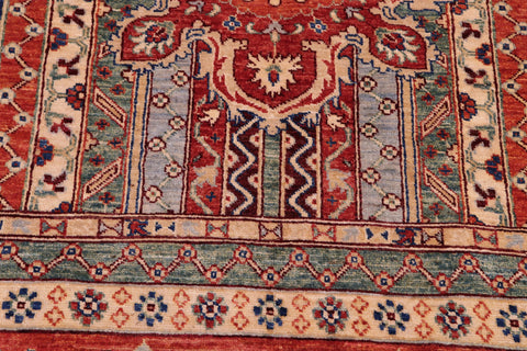handmade Geometric Kurjean Rust Blue Hand Knotted RECTANGLE 100% WOOL area rug 6x8