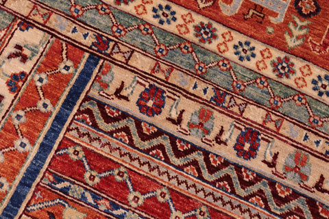 handmade Geometric Kurjean Rust Blue Hand Knotted RECTANGLE 100% WOOL area rug 6x8