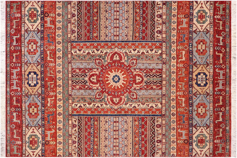handmade Geometric Kurjean Rust Blue Hand Knotted RECTANGLE 100% WOOL area rug 6x8