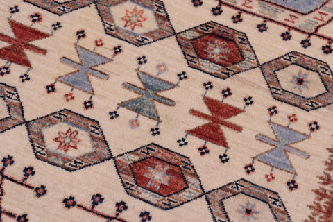 handmade Geometric Kurjean Ivory Red Hand Knotted RECTANGLE 100% WOOL area rug 5x7