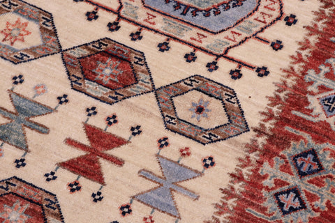 handmade Geometric Kurjean Ivory Red Hand Knotted RECTANGLE 100% WOOL area rug 5x7