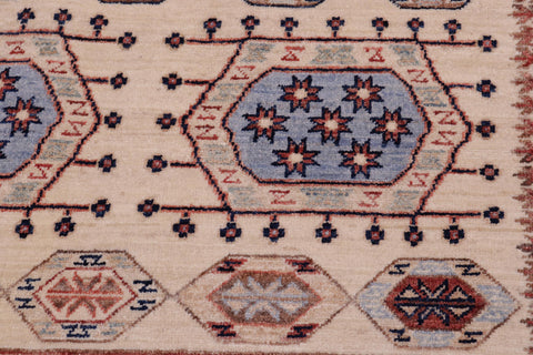 handmade Geometric Kurjean Ivory Red Hand Knotted RECTANGLE 100% WOOL area rug 5x7