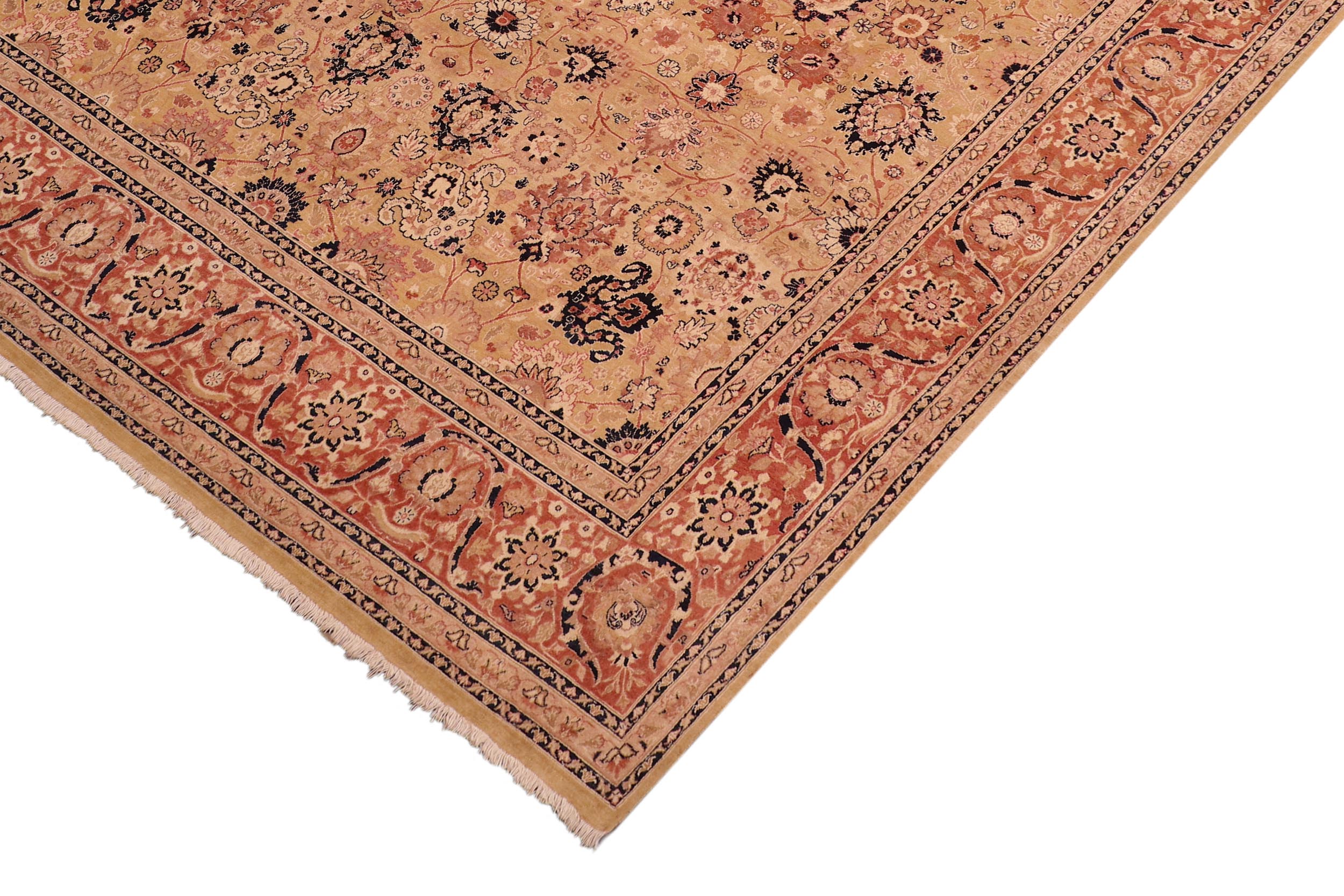 handmade Transitional Tabriz Gold Rose Hand Knotted RECTANGLE 100% WOOL area rug 8 x 10