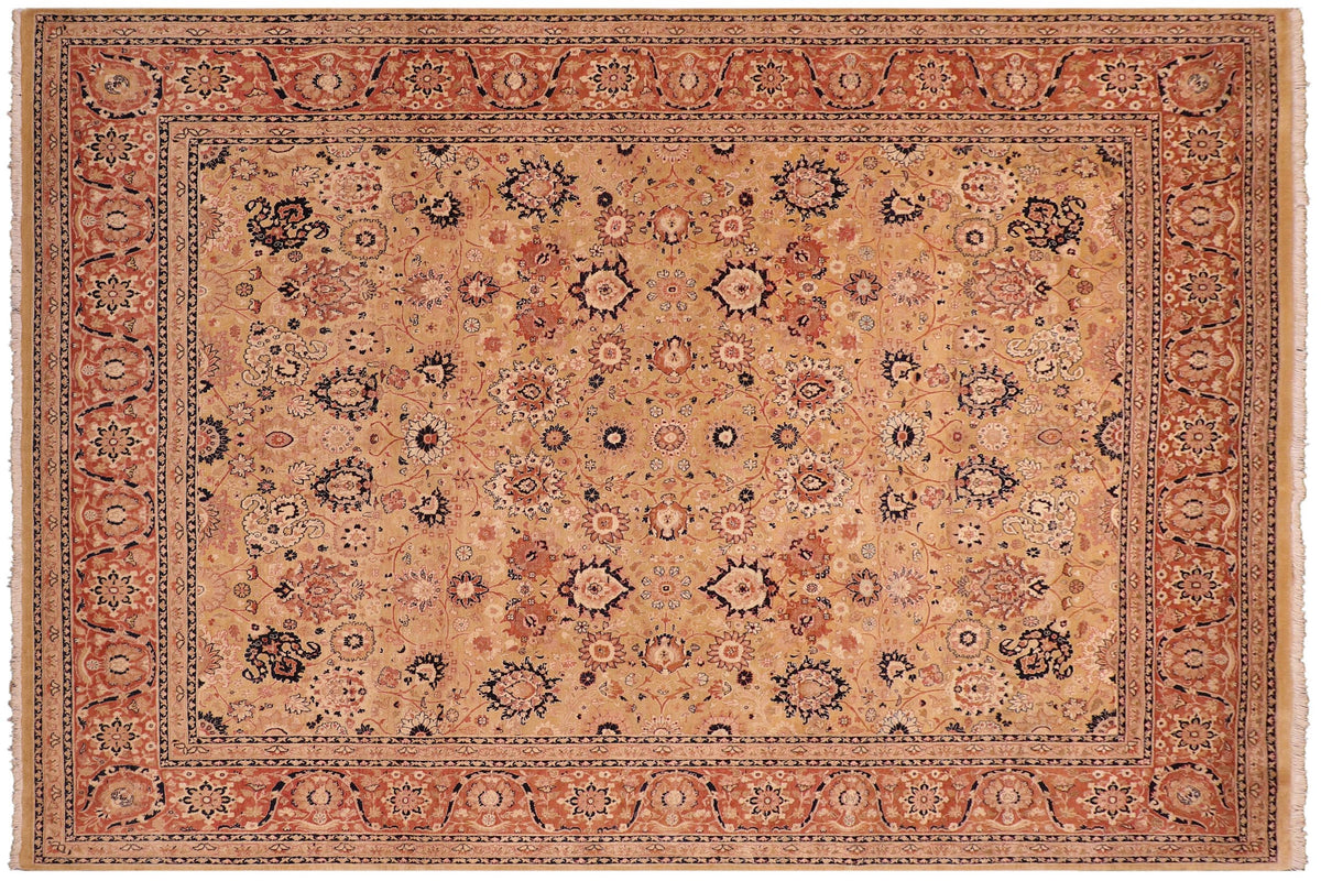 handmade Transitional Tabriz Gold Rose Hand Knotted RECTANGLE 100% WOOL area rug 8x10