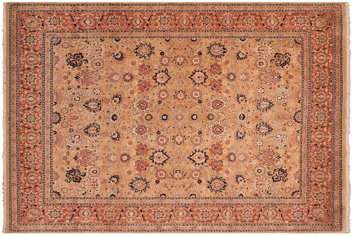 handmade Transitional Tabriz Gold Rose Hand Knotted RECTANGLE 100% WOOL area rug 8 x 10