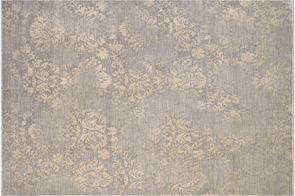 handmade Modern Kafkaz Gray Ivory Hand Knotted RECTANGLE 100% WOOL area rug 8' x 12'