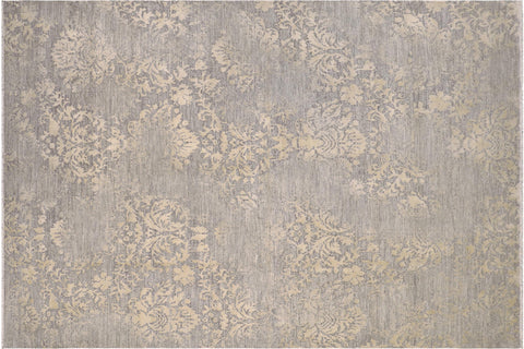 handmade Modern Kafkaz Gray Ivory Hand Knotted RECTANGLE 100% WOOL area rug 8' x 12'