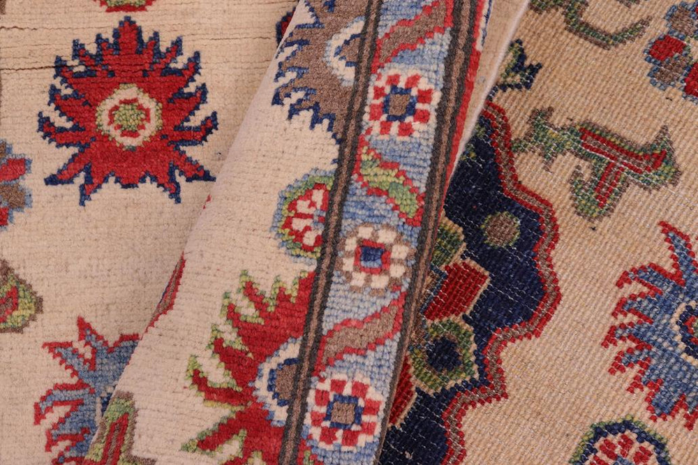 handmade Geometric Kazak Ivory Red Hand Knotted RECTANGLE 100% WOOL area rug 5x8