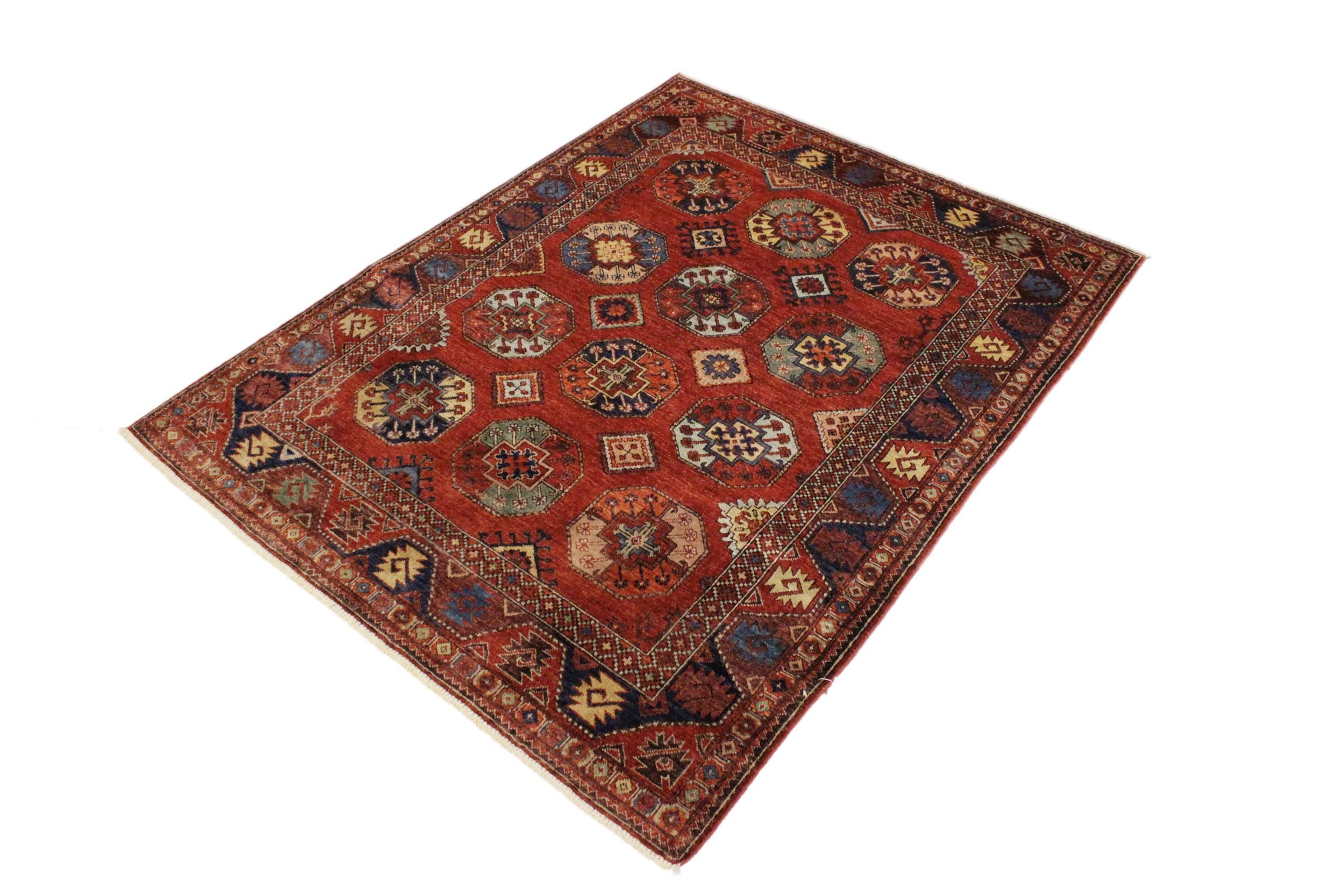 handmade Transitional Kafkaz Rust Rust Hand Knotted RECTANGLE 100% WOOL area rug 5' x 6'