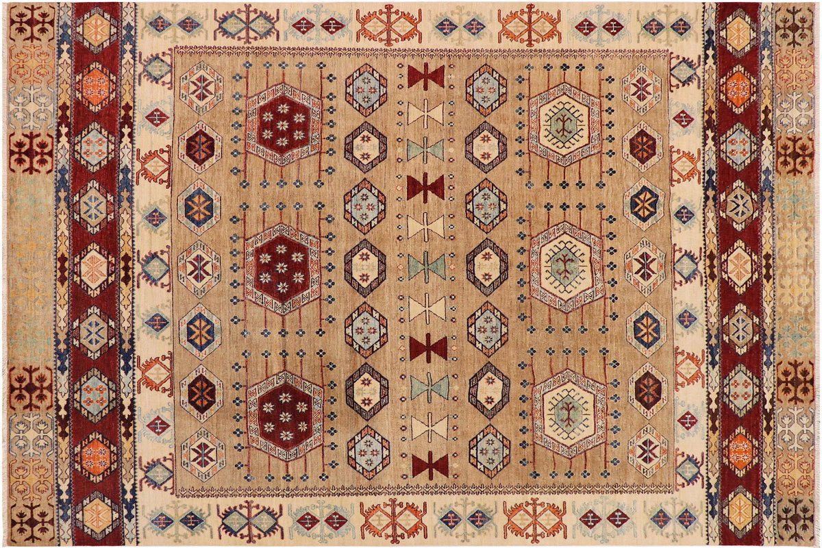 handmade Geometric Kurjean Tan Rust Hand Knotted RECTANGLE 100% WOOL area rug 8x10