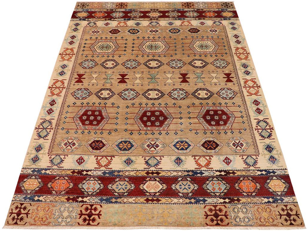 handmade Geometric Khorgeen Brown Blue Hand Knotted RECTANGLE 100% WOOL area rug 8x10