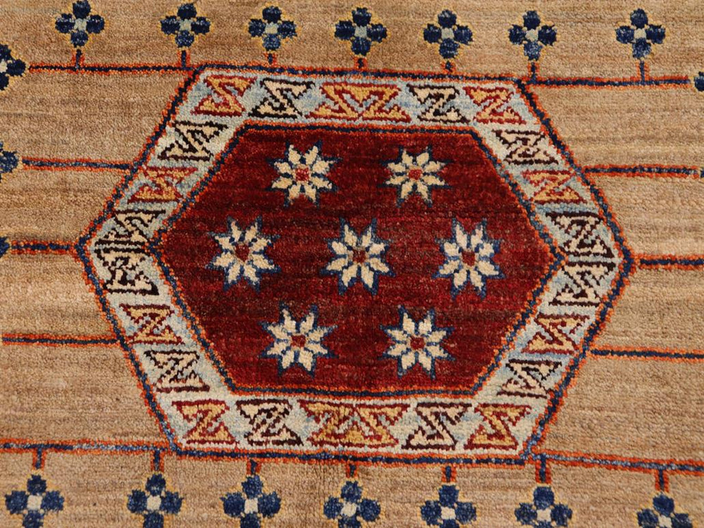 handmade Geometric Khorgeen Brown Blue Hand Knotted RECTANGLE 100% WOOL area rug 8x10