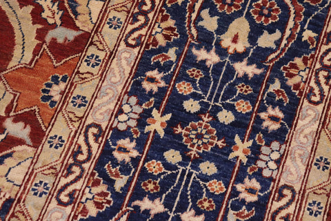 handmade Traditional Kafkaz Rust Blue Hand Knotted RECTANGLE 100% WOOL area rug 9' x 12'