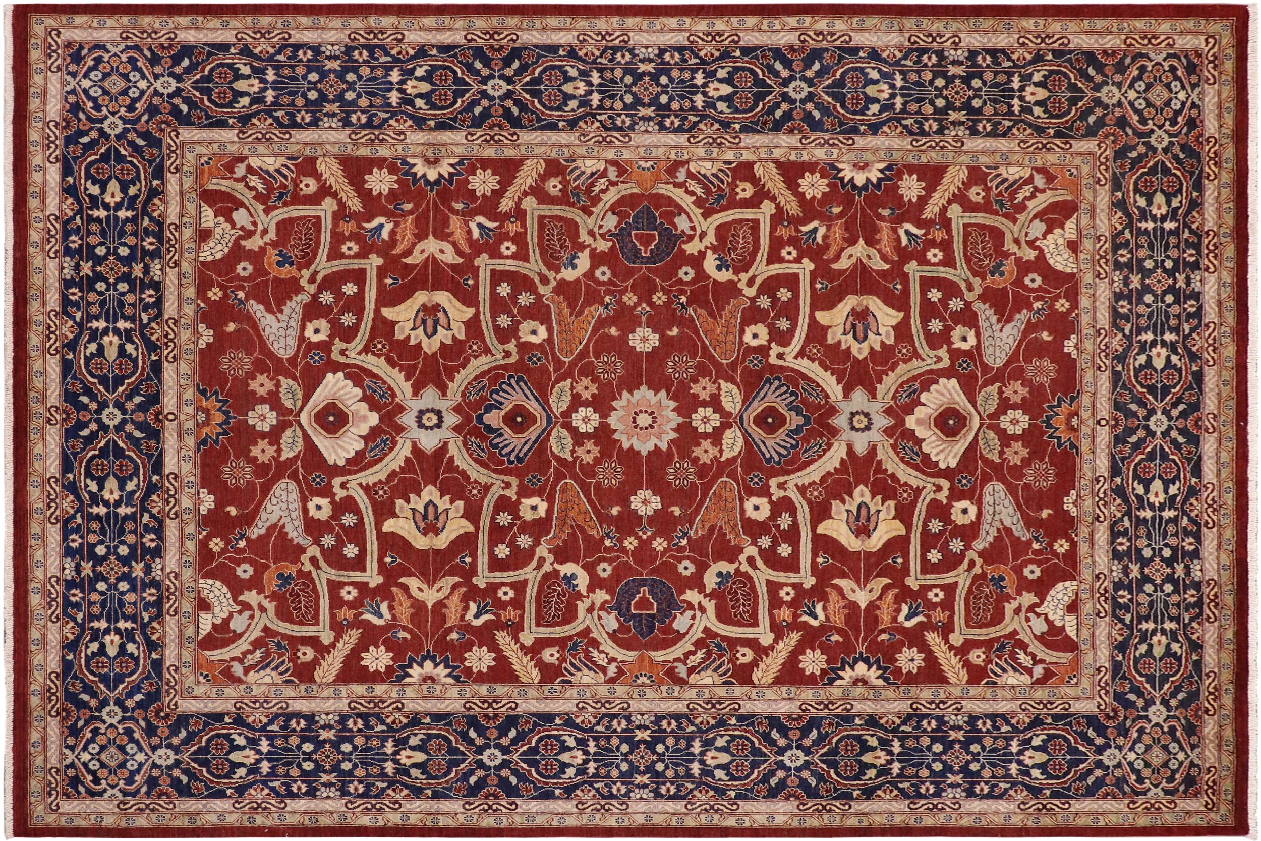 handmade Traditional Kafkaz Rust Blue Hand Knotted RECTANGLE 100% WOOL area rug 9' x 12'