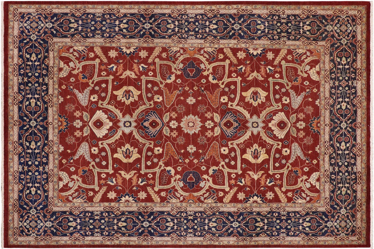 handmade Traditional Kafkaz Rust Blue Hand Knotted RECTANGLE 100% WOOL area rug 9' x 12'