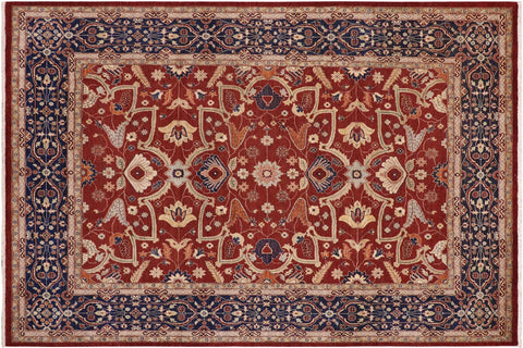 handmade Traditional Kafkaz Rust Blue Hand Knotted RECTANGLE 100% WOOL area rug 9' x 12'