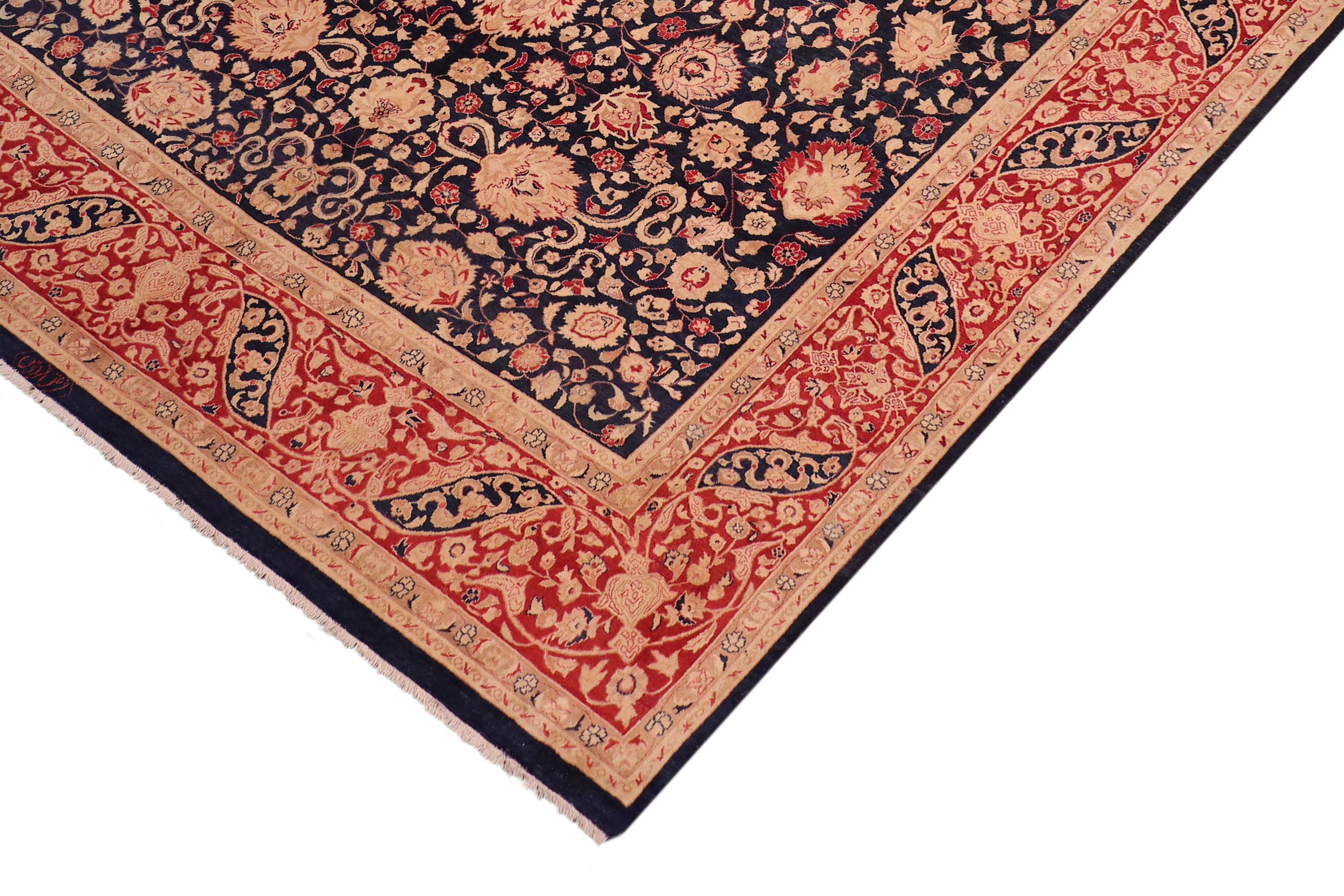 handmade Transitional Kashan Blue Red Hand Knotted RECTANGLE 100% WOOL area rug 8 x 10