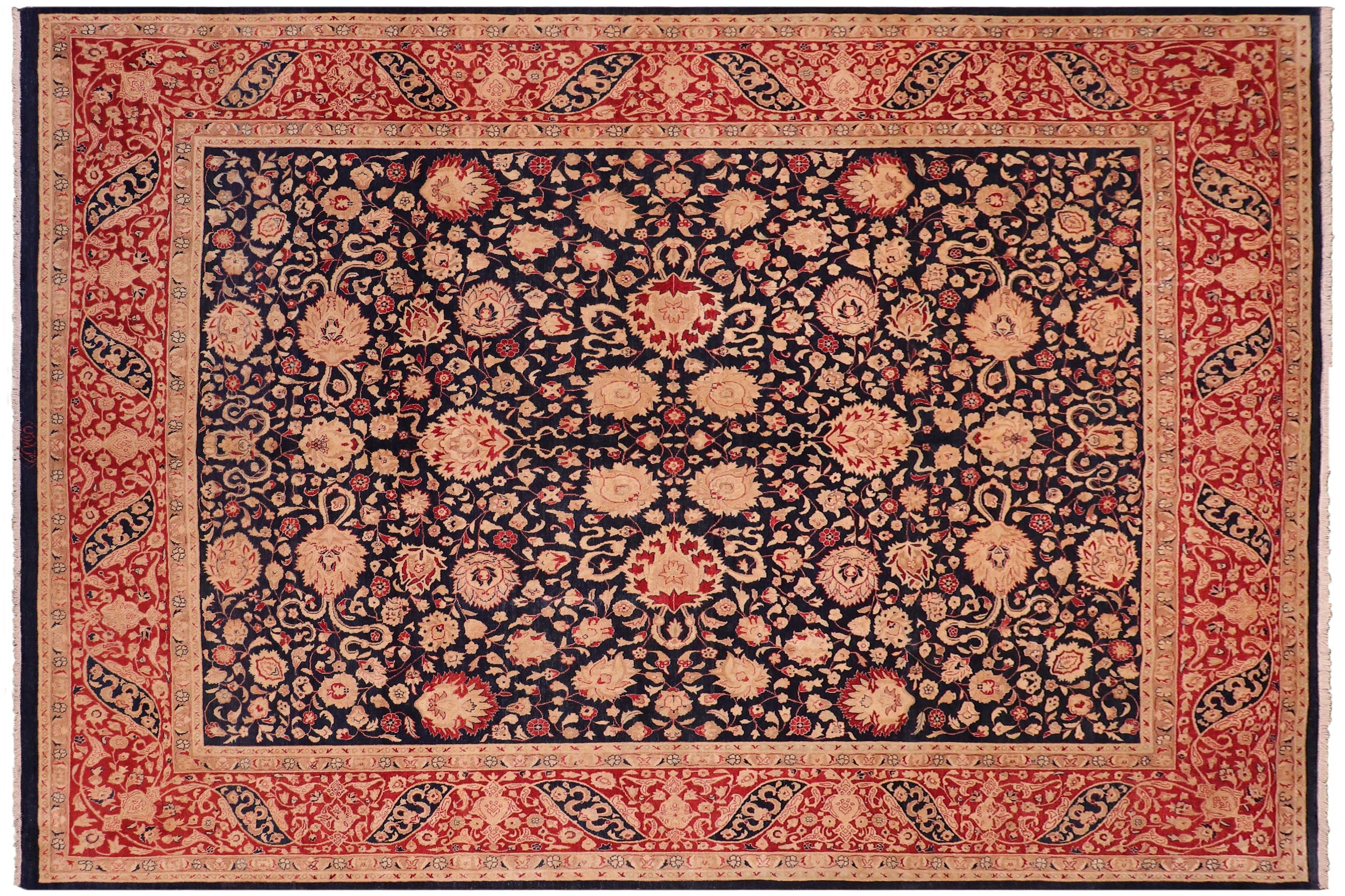 handmade Transitional Kashan Blue Red Hand Knotted RECTANGLE 100% WOOL area rug 8 x 10