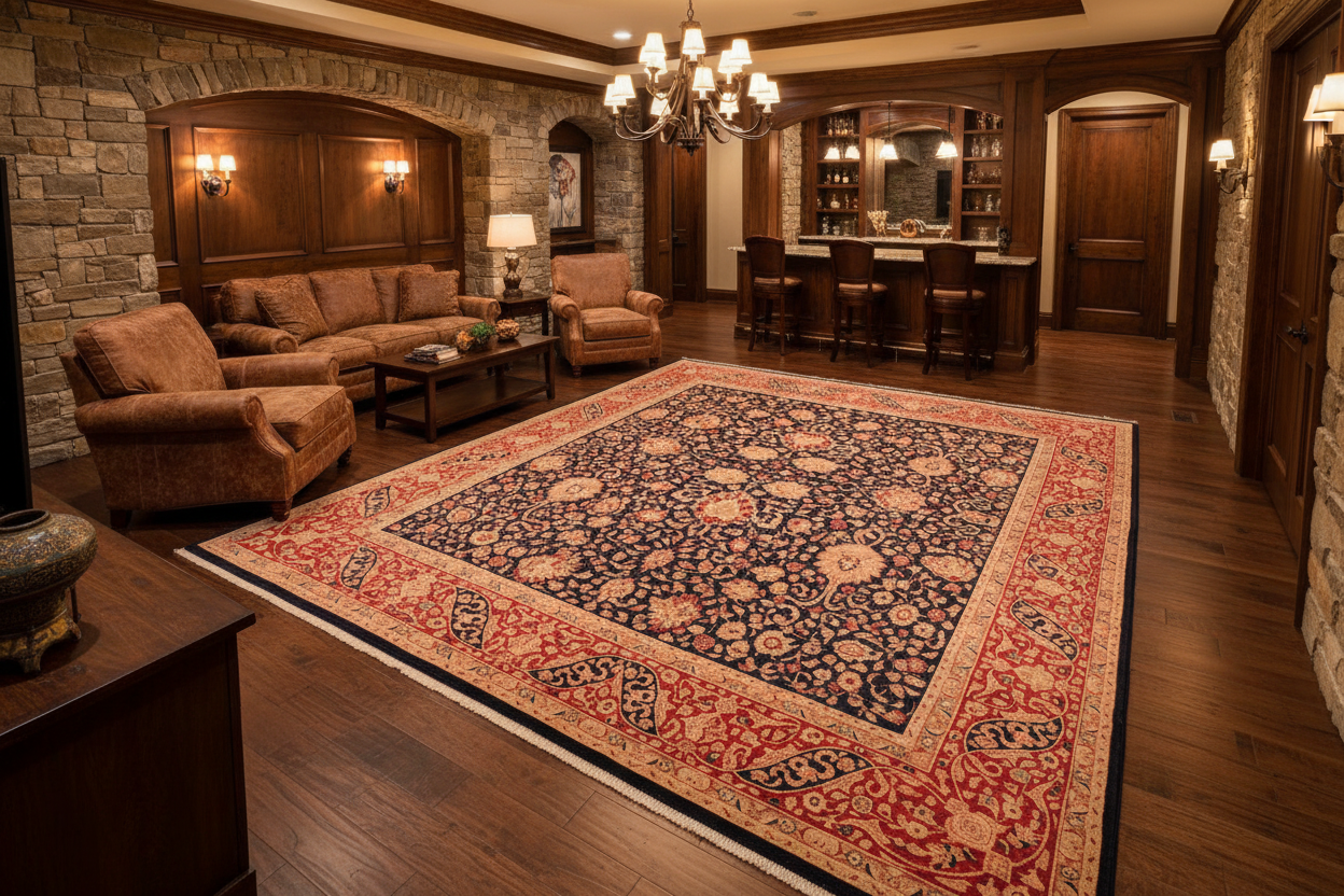 handmade Transitional Kashan Blue Red Hand Knotted RECTANGLE 100% WOOL area rug 8 x 10