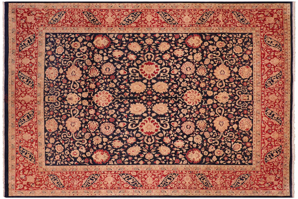 handmade Transitional Kashan Blue Red Hand Knotted RECTANGLE 100% WOOL area rug 8 x 10