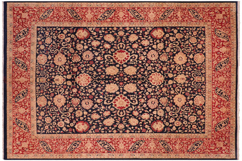 handmade Transitional Kashan Blue Red Hand Knotted RECTANGLE 100% WOOL area rug 8 x 10