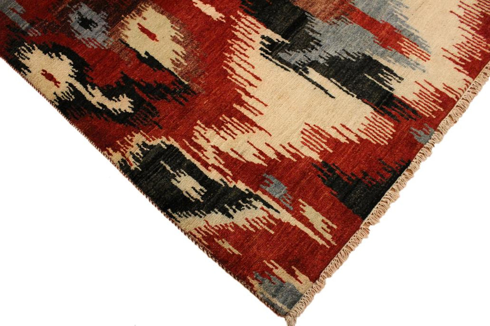handmade Modern Ikat Red Ivory Hand Knotted RECTANGLE 100% WOOL area rug 4X6