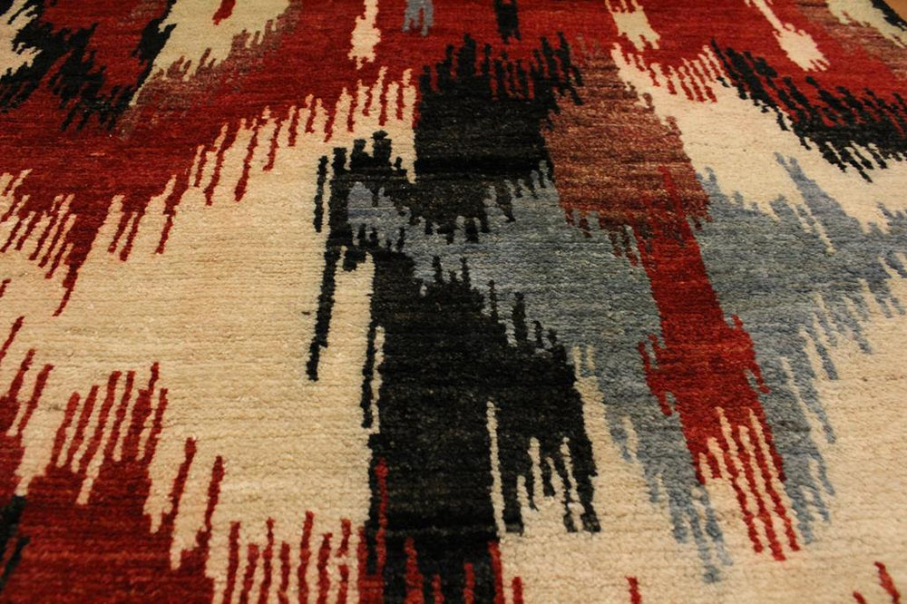 handmade Modern Ikat Red Ivory Hand Knotted RECTANGLE 100% WOOL area rug 4X6