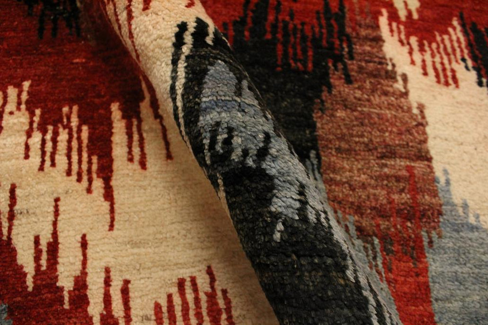 handmade Modern Ikat Red Ivory Hand Knotted RECTANGLE 100% WOOL area rug 4X6