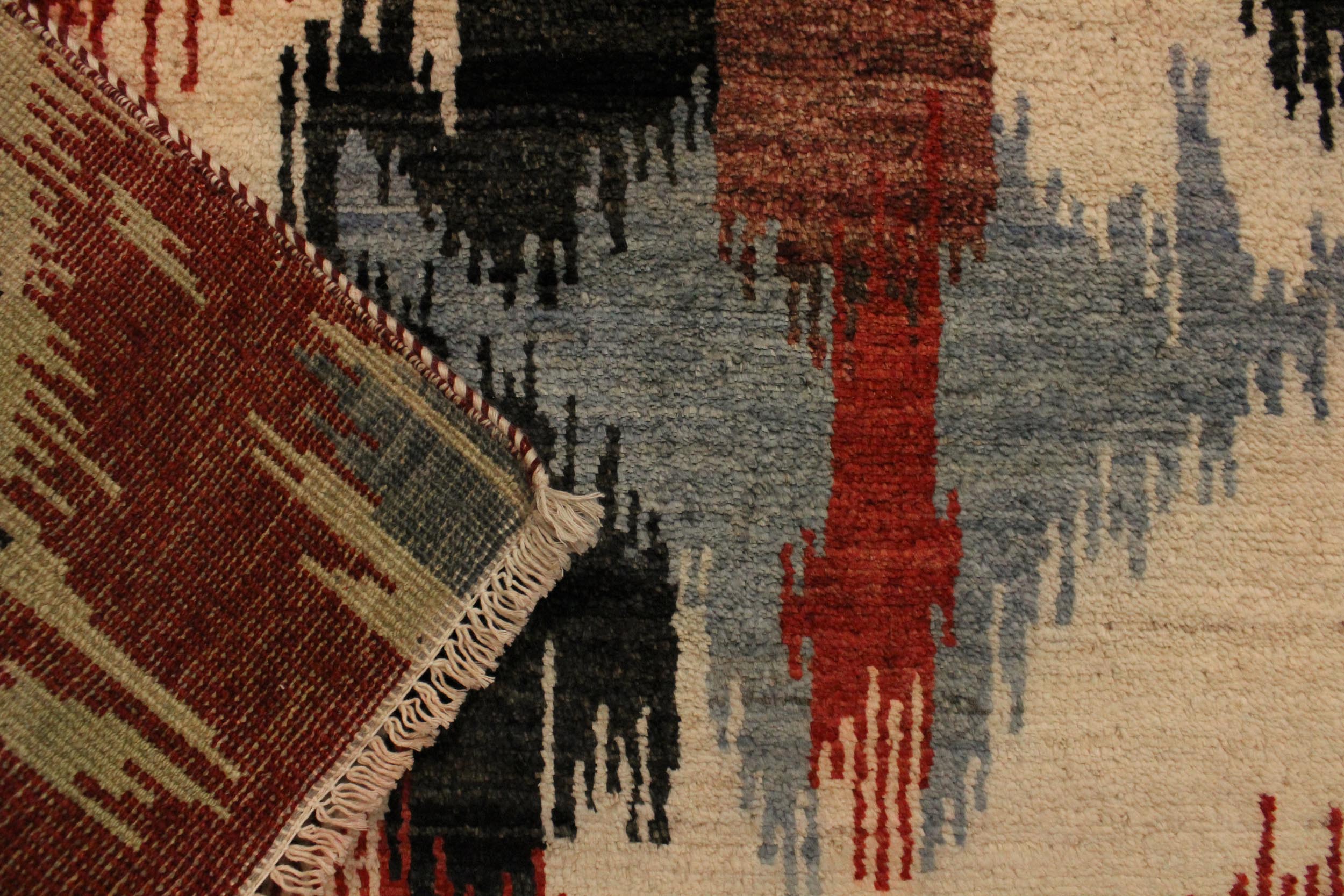 handmade Modern Ikat Red Ivory Hand Knotted RECTANGLE 100% WOOL area rug 4' x 6'