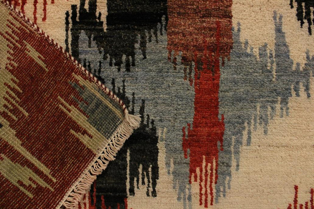 handmade Modern Ikat Red Ivory Hand Knotted RECTANGLE 100% WOOL area rug 4X6