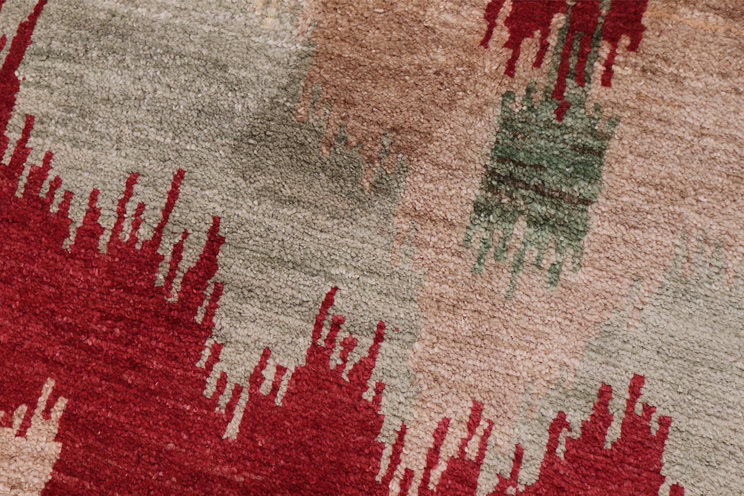 handmade Modern Ikat Red Brown Hand Knotted RECTANGLE 100% WOOL area rug 3' x 4'