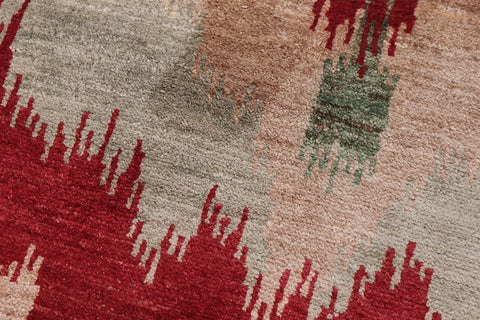 handmade Modern Ikat Red Brown Hand Knotted RECTANGLE 100% WOOL area rug 3' x 4'