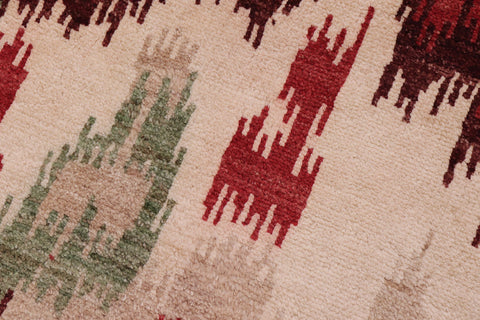 handmade Modern Ikat Red Brown Hand Knotted RECTANGLE 100% WOOL area rug 3' x 4'