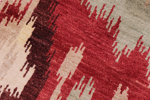 handmade Modern Ikat Red Brown Hand Knotted RECTANGLE 100% WOOL area rug 3' x 4'