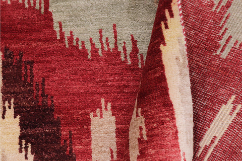 handmade Modern Ikat Red Brown Hand Knotted RECTANGLE 100% WOOL area rug 3' x 4'