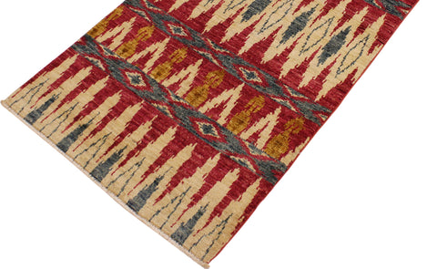 handmade Geometric Kafkaz Pink Green Hand Knotted RUNNER 100% WOOL area rug 3' x 8'