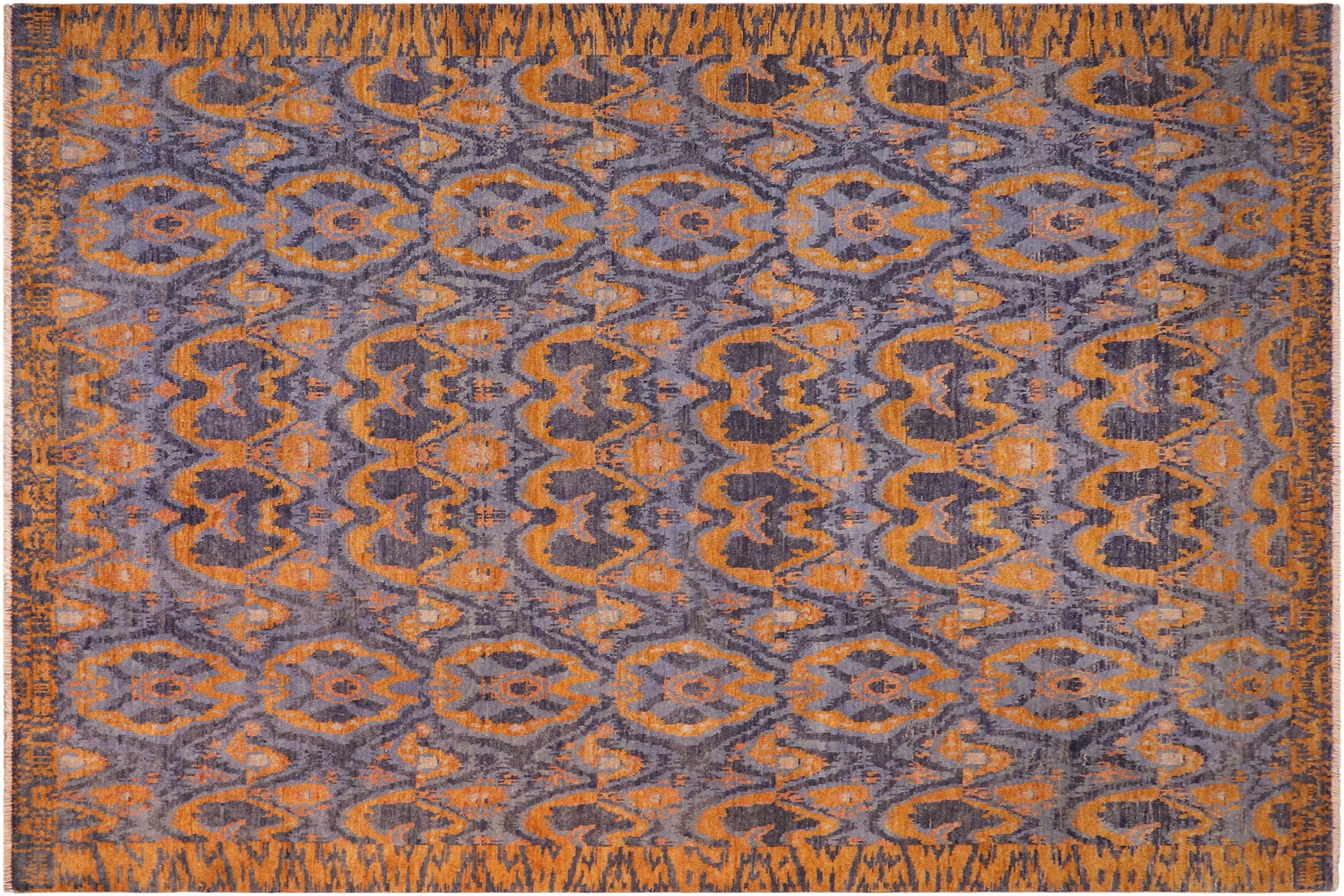 handmade Modern Kafkaz Blue Gold Hand Knotted RECTANGLE 100% WOOL area rug 8' x 10'