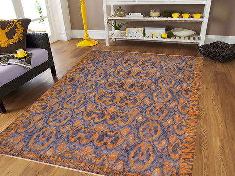 handmade Modern Kafkaz Blue Gold Hand Knotted RECTANGLE 100% WOOL area rug 8' x 10'
