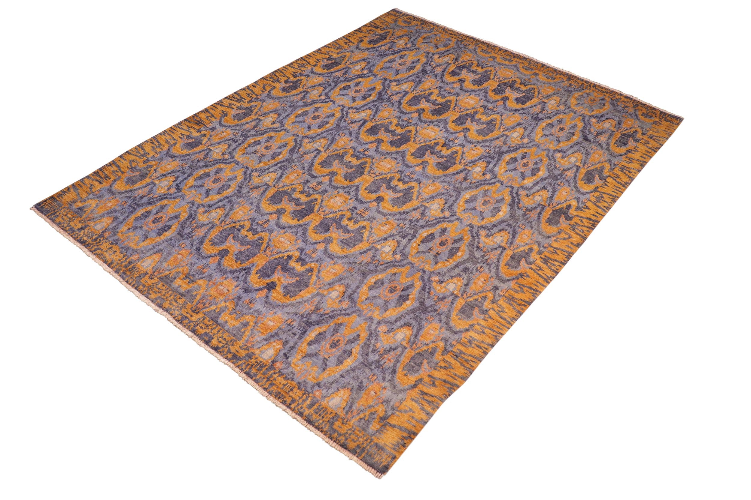 handmade Modern Kafkaz Blue Gold Hand Knotted RECTANGLE 100% WOOL area rug 8' x 10'