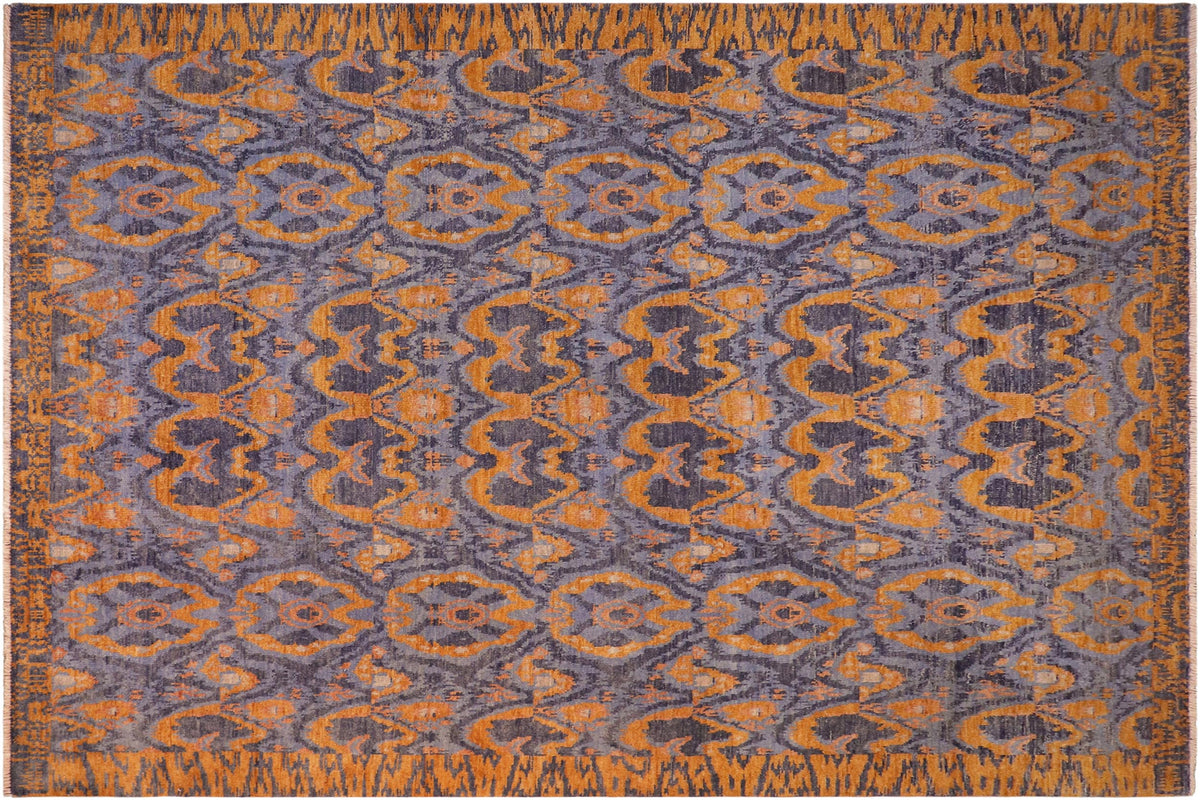 handmade Modern Kafkaz Blue Gold Hand Knotted RECTANGLE 100% WOOL area rug 8' x 10'