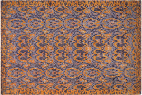 handmade Modern Kafkaz Blue Gold Hand Knotted RECTANGLE 100% WOOL area rug 8' x 10'