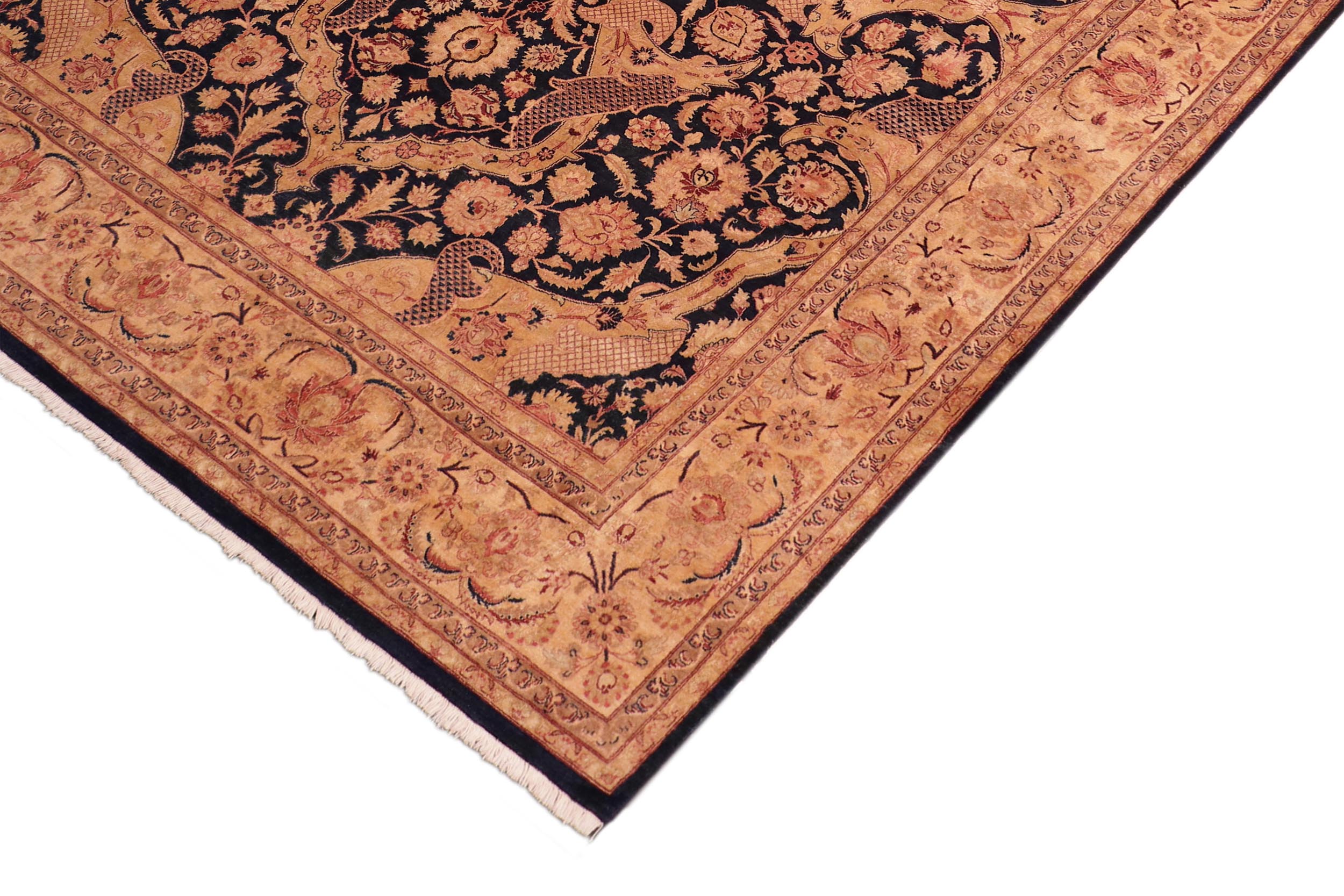 handmade Traditional Agra Blue Tan Hand Knotted RECTANGLE 100% WOOL area rug 8 x 10